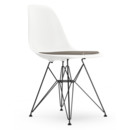 Eames Plastic Side Chair DSR, White, With seat upholstery, Warm grey / moor brown, Standard version - 43 cm, Coated basic dark