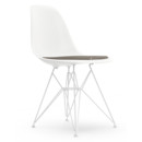 Eames Plastic Side Chair DSR, White, With seat upholstery, Warm grey / moor brown, Standard version - 43 cm, Coated white