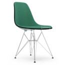 Eames Plastic Side Chair DSR, Ice grey, With full upholstery, Mint / forest, Standard version - 43 cm, Chrome-plated