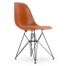 Eames Plastic Side Chair RE DSR, Rusty orange, With seat upholstery, Cognac / ivory, Standard version - 43 cm, Coated basic dark