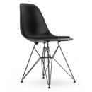 Eames Plastic Side Chair RE DSR, Deep black, With seat upholstery, Nero, Standard version - 43 cm, Coated basic dark