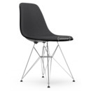 Eames Plastic Side Chair RE DSR, Deep black, With full upholstery, Dark grey, Standard version - 43 cm, Chrome-plated