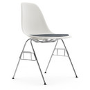 Eames Plastic Side Chair DSS, White, With seat upholstery, Dark blue / ivory, Without linking element (DSS-N)