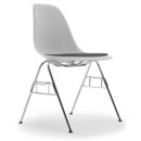 Eames Plastic Side Chair RE DSS, Cotton white, With seat upholstery, Nero / ivory, With linking element (DSS)