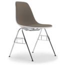 Eames Plastic Side Chair RE DSS, Cotton white, With full upholstery, Warm grey / moor brown, With linking element (DSS)