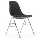 Eames Plastic Side Chair DSS, Granite grey, With full upholstery, Dark grey, With linking element (DSS)