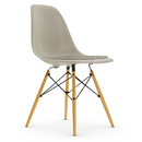 Eames Plastic Side Chair RE DSW, Pebble, With seat upholstery, Warm grey / ivory, Standard version - 43 cm, Yellowish maple