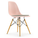 Eames Plastic Side Chair DSW, Pale rose, With seat upholstery, Warm grey / ivory, Standard version - 43 cm, Yellowish maple