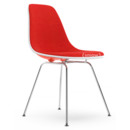 Eames Plastic Side Chair DSX, Red (poppy red), With full upholstery, Coral / poppy red , Standard version - 43 cm, Chrome-plated