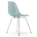 Eames Plastic Side Chair RE DSX, Ice grey, With seat upholstery, Ice blue / ivory, Standard version - 43 cm, Chrome-plated