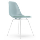 Eames Plastic Side Chair DSX, Ice grey, With seat upholstery, Ice blue / ivory, Standard version - 43 cm, Coated white