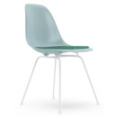Eames Plastic Side Chair DSX, Ice grey, With seat upholstery, Mint / forest, Standard version - 43 cm, Coated white