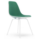 Eames Plastic Side Chair RE DSX, Ice grey, With full upholstery, Mint / forest, Standard version - 43 cm, Coated white