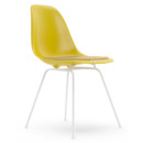 Eames Plastic Side Chair DSX, Mustard, With seat upholstery, Mustard / ivory, Standard version - 43 cm, Coated white