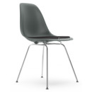 Eames Plastic Side Chair DSX, Granite grey, With seat upholstery, Dark grey, Standard version - 43 cm, Chrome-plated