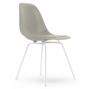 Eames Plastic Side Chair DSX, Pebble, With seat upholstery, Warm grey / ivory, Standard version - 43 cm, Coated white