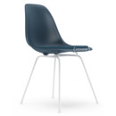 Eames Plastic Side Chair DSX, Sea blue, With seat upholstery, Sea blue / dark grey, Standard version - 43 cm, Coated white