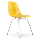 Eames Plastic Side Chair DSX, Sunlight, With seat upholstery, Yellow / ivory, Standard version - 43 cm, Chrome-plated