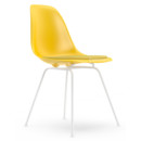 Eames Plastic Side Chair DSX, Sunlight, With seat upholstery, Yellow / ivory, Standard version - 43 cm, Coated white