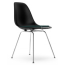 Eames Plastic Side Chair DSX, Deep black, With seat upholstery, Petrol / moor brown, Standard version - 43 cm, Chrome-plated