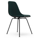 Eames Plastic Side Chair RE DSX, Deep black, With full upholstery, Petrol / moor brown, Standard version - 43 cm, Coated basic dark