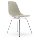 Eames Plastic Side Chair RE DSX, Pale rose, With full upholstery, Warm grey / ivory, Standard version - 43 cm, Chrome-plated