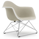 Eames Plastic Armchair RE LAR, Pebble, Full upholstery warm grey / ivory, Chrome-plated