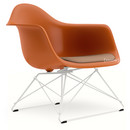 Eames Plastic Armchair RE LAR, Rusty orange, Seat upholstery cognac /ivory, Coated white
