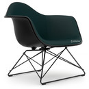 Eames Plastic Armchair RE LAR, Deep black, Full upholstery peetrol /moor brown, Coated basic dark
