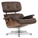 Lounge Chair, Walnut with black pigmentation, Leather Premium brown, 84 cm - Original height 1956, Aluminium polished