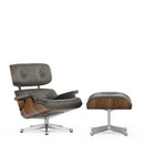 Lounge Chair & Ottoman - Beauty Versions, Walnut with black pigmentation, Leather Premium umbra grey, 89 cm, Aluminium polished