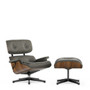 Lounge Chair & Ottoman - Beauty Versions, Walnut with black pigmentation, Leather Premium umbra grey, 84 cm - Original height 1956, Aluminium polished, sides black
