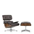 Lounge Chair & Ottoman, Walnut with black pigmentation, Leather Premium F chocolate, 89 cm, Aluminium polished