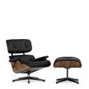 Lounge Chair & Ottoman, Walnut with black pigmentation, Leather Premium F nero, 84 cm - Original height 1956, Aluminium polished, sides black