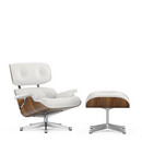 Lounge Chair & Ottoman, Walnut with black pigmentation, Leather Premium snow, 84 cm - Original height 1956, Aluminium polished