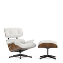 Lounge Chair & Ottoman, Walnut with black pigmentation, Leather Premium F snow, 84 cm - Original height 1956, Aluminium polished, sides black