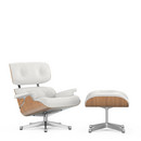 Lounge Chair & Ottoman, Walnut with white pigmentation, Leather Premium snow, 89 cm, Aluminium polished