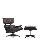 Lounge Chair & Ottoman, Black varnished ash, Leather Premium F chocolate, 89 cm, Black powdercoated