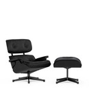 Lounge Chair & Ottoman, Black varnished ash, Leather Premiun nero, 89 cm, Black powdercoated