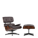 Lounge Chair & Ottoman, Santos Palisander, Plum, 84 cm - Original height 1956, Aluminium polished, sides black