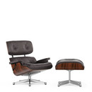 Lounge Chair & Ottoman, Santos Palisander, Leather Premium F chocolate, 84 cm - Original height 1956, Aluminium polished