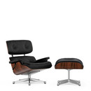 Lounge Chair & Ottoman, Santos Palisander, Leather Premium F nero, 89 cm, Aluminium polished