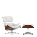 Lounge Chair & Ottoman, Santos Palisander, Leather Premium snow, 89 cm, Aluminium polished