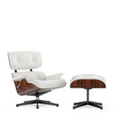 Lounge Chair & Ottoman, Santos Palisander, Leather Premium F snow, 84 cm - Original height 1956, Aluminium polished, sides black
