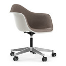 Eames Plastic Armchair RE PACC, White, With full upholstery, Warm grey / moor brown