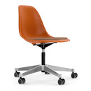 Eames Plastic Side Chair PSCC, Rusty orange, With seat upholstery, Cognac / ivory