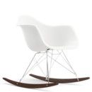Eames Plastic Armchair RE RAR, White non-RE, Chrome-plated, Dark maple