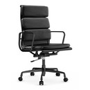 Soft Pad Group EA 219, Aluminium powder-coated deep black, Leather Standard nero, Plano nero, Hard castors for carpets
