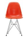 Eames Fiberglass Chair DSR, Eames red orange, Polished chrome