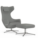 Grand Repos, Chair Grand Repos & Ottoman, Fabric Cosy 2 Pebble Grey, 41 cm, Polished